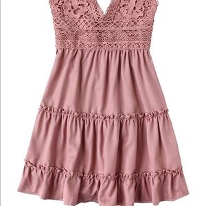 Women's V Neck Spaghetti Strap Lace Back Tie Dress